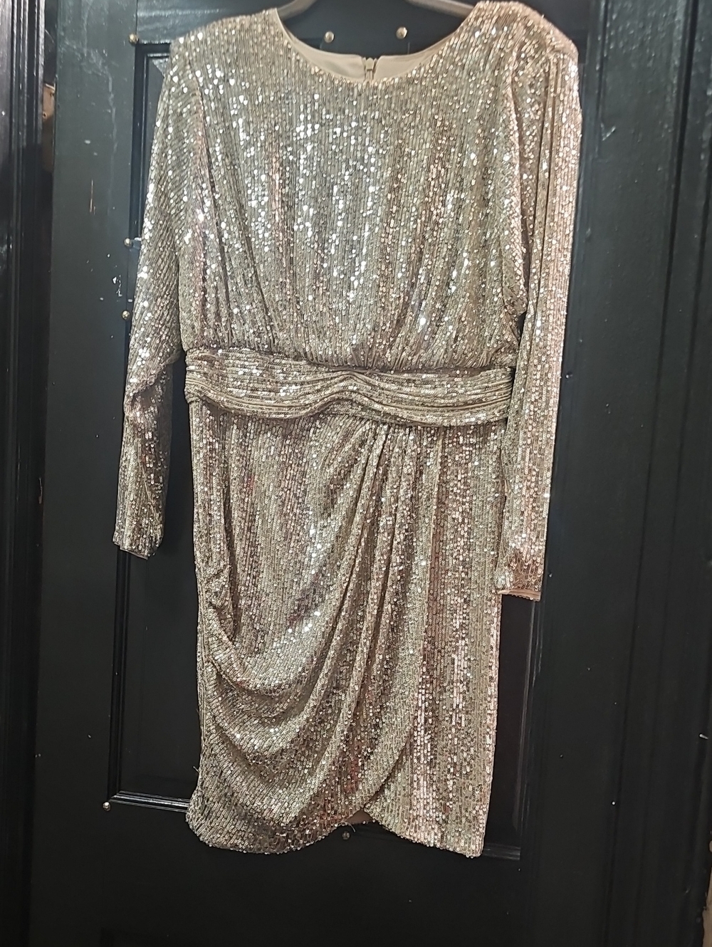 Sequin Draped Long Sleeve Party Dress